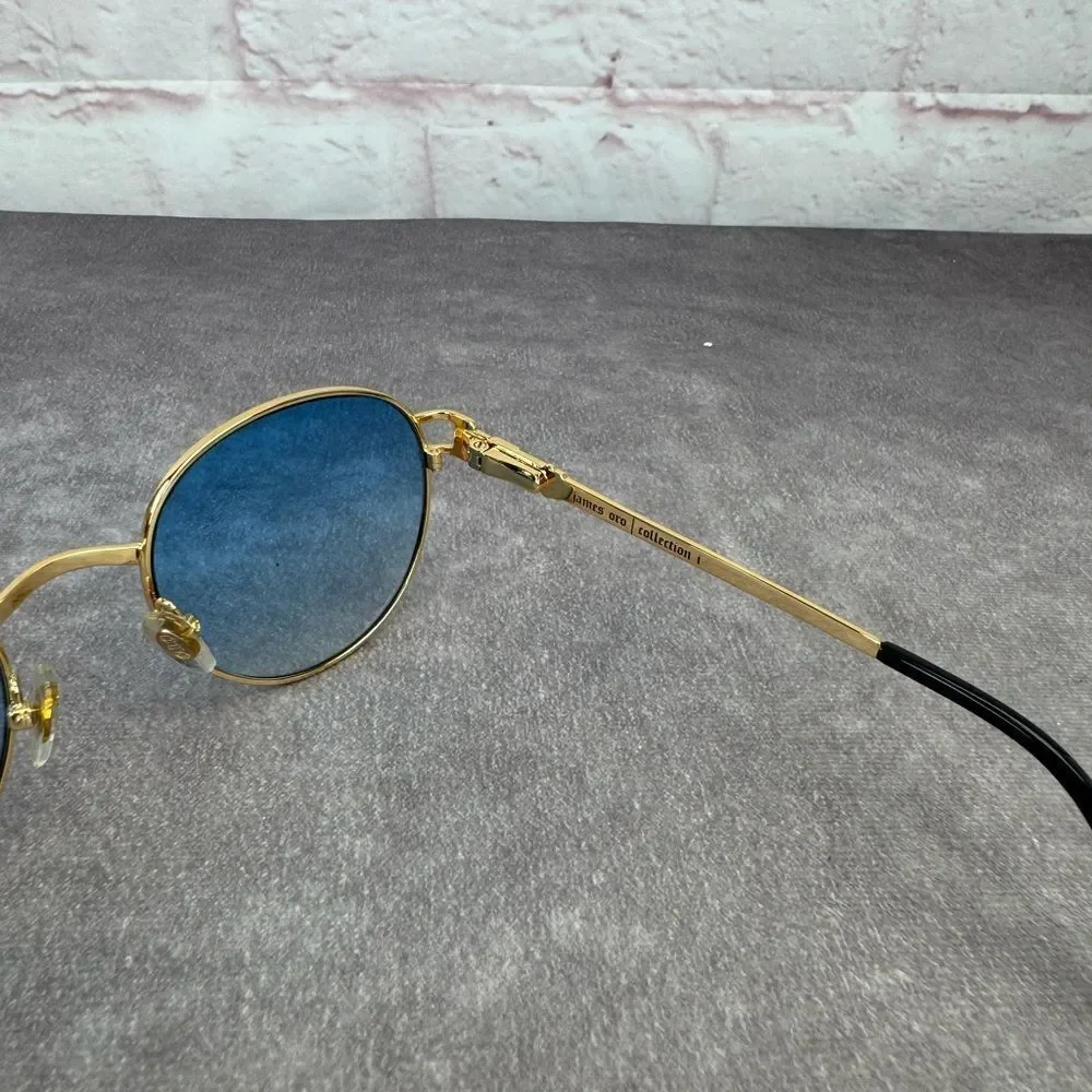 James Oro 808 Collection Gold Frame Blue Lens Sunglasses New